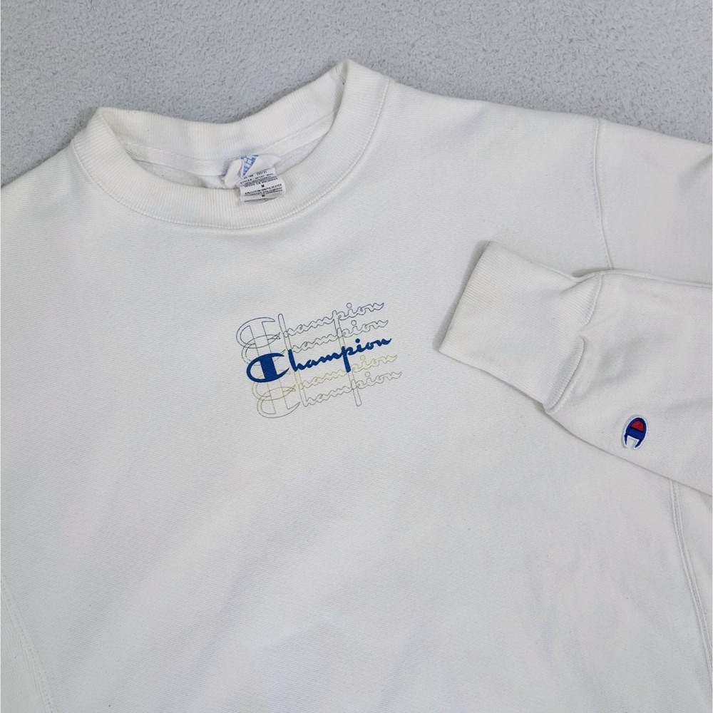 Champion Reverse Weave White Multicolor Logo Sweatshirt Size‎ Men's Medium